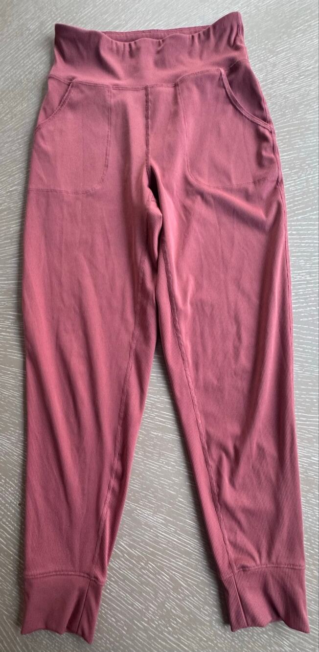 Old Navy PowerSoft High-Waisted Rib-Knit Joggers in Mauve Pink - Size L (10-12)